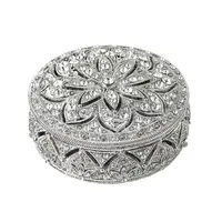 

Round shape Pewter Alloy hand made metal jewelry box jeweled metal trinket boxes for wedding