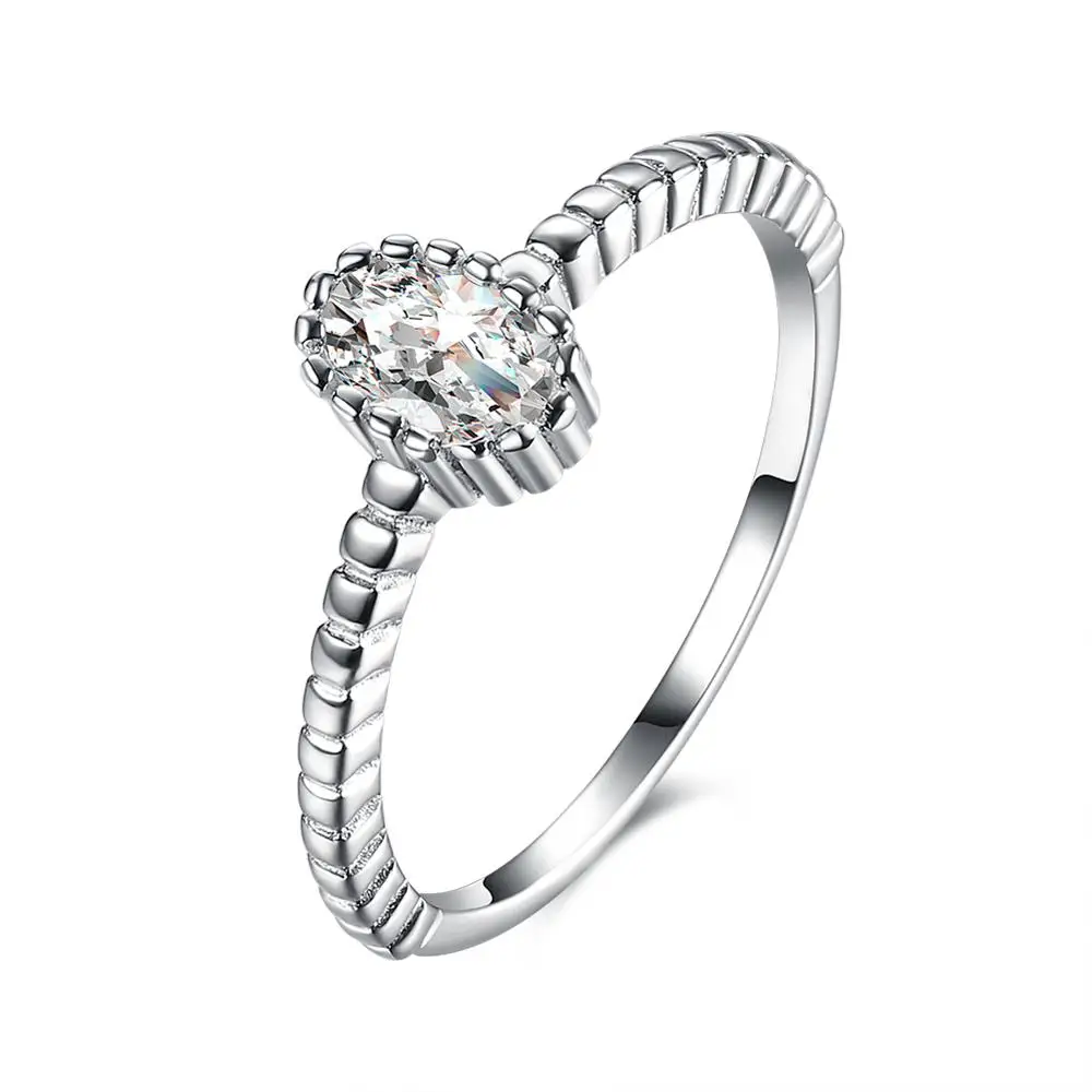 

European 925 Sterling Silver Wedding Ring Oval Shape CZ Stone Band Ring for Girls, As pictures