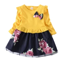 

Wholesale Children's Boutique Clothing Kids Girls Floral Casual Dress With Bowknot