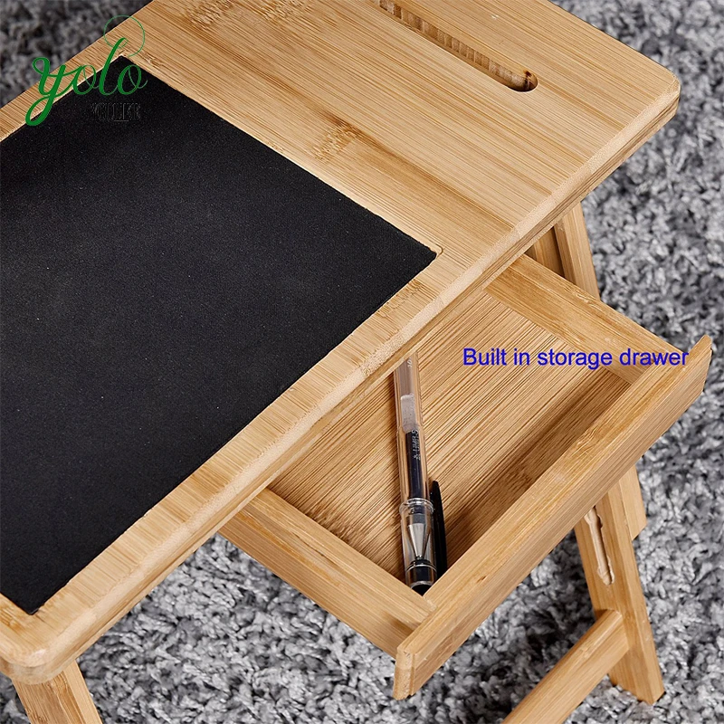 
Adjustable Bamboo Serving Tray Wooden Laptop Desk with Drawer 