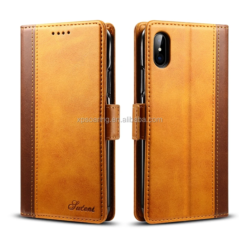 

High quality PU leather case for iPhone X, Black/yellow/red