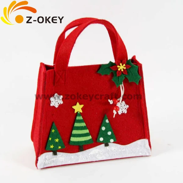 ZCC1004 Red felt decorative bag with tree and star for Christmas Yiwu hot sale