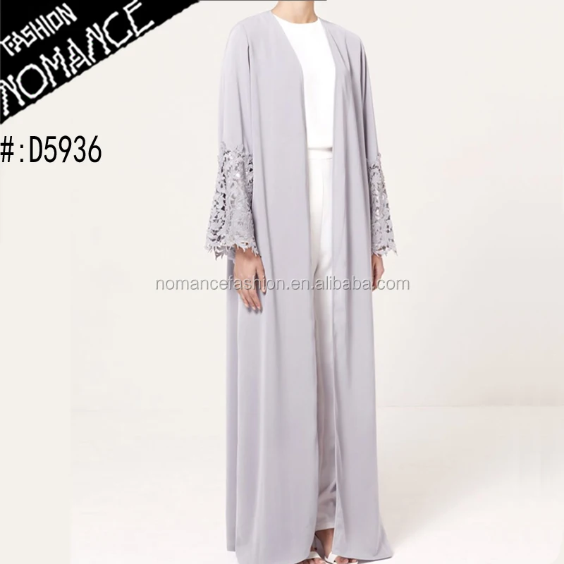 WOMEN/'S LADIES LONG SLEEVE OPEN ABAYA JILBAB BELTED KIMONO WHITE FLOWER CARDIGAN