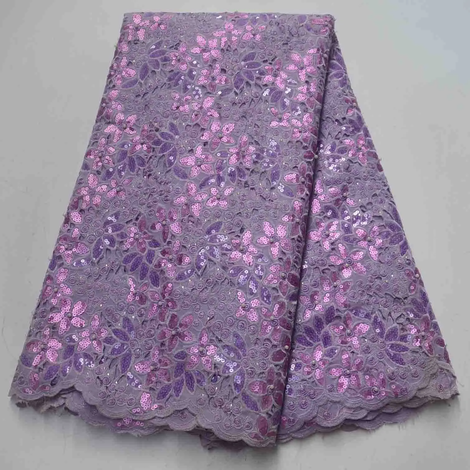 

lilac Hand made top quality double organza with bulk stones/sequins beaded embroidery lace fabric