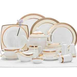Image of Guangzhou Wholesale Luxury Unbreakable Gold Porcelain New Fine Bone China Dinnerware Set, Vajillas De Porcelana Fina!