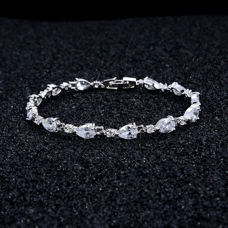 

European Water Drop Shape Mirco Pave Clear CZ Brass Jewelry Zircon Bracelets For Girls, Silver&cz;gold&cz