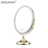 Touch Sensor Two Way Desktop Makeup Metal Rotating Mirror With Led
