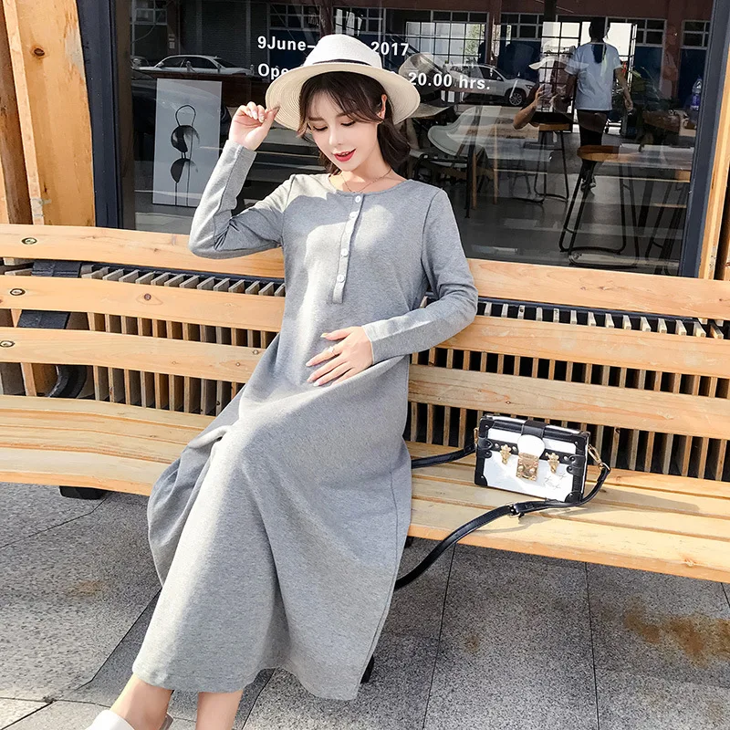 

cotton maternity clothing for pregnant women breastfeeding clothes dress fashion nice nursing clothes, Gray and black