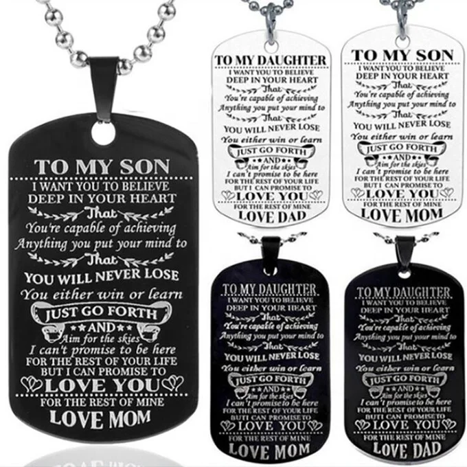 

To My Son/Daughter Stainless Steel Pendant Dog Tag Family Necklace