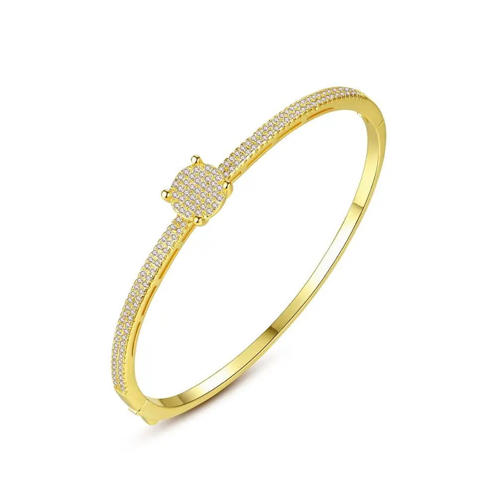 

LUOTEEMI Brass Dubai Gold Wholesale Bangles Designs CZ Stone Real Gold Plated Bangle