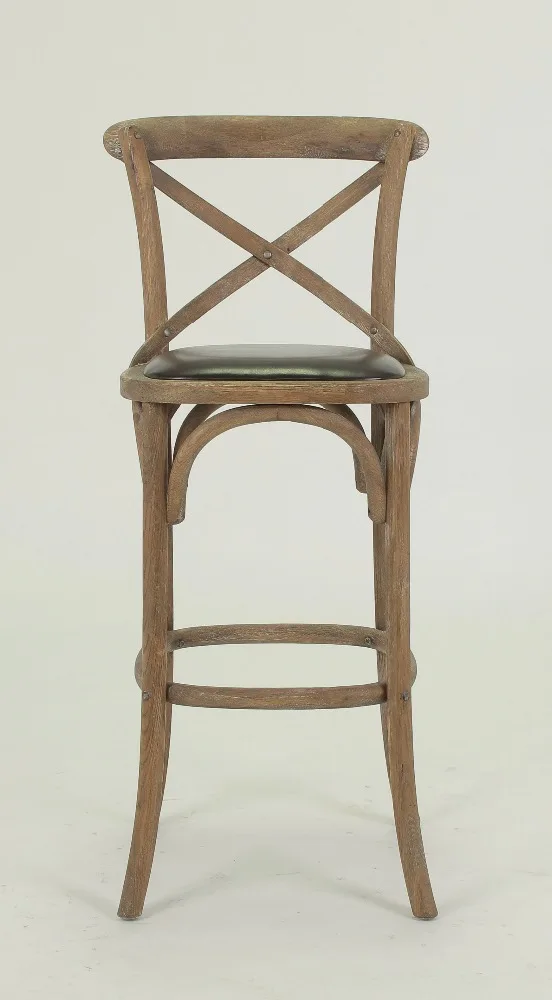 
Rustic OAk x back Wooden bar stool with PU seat 