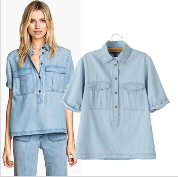 ladies short sleeve denim shirt