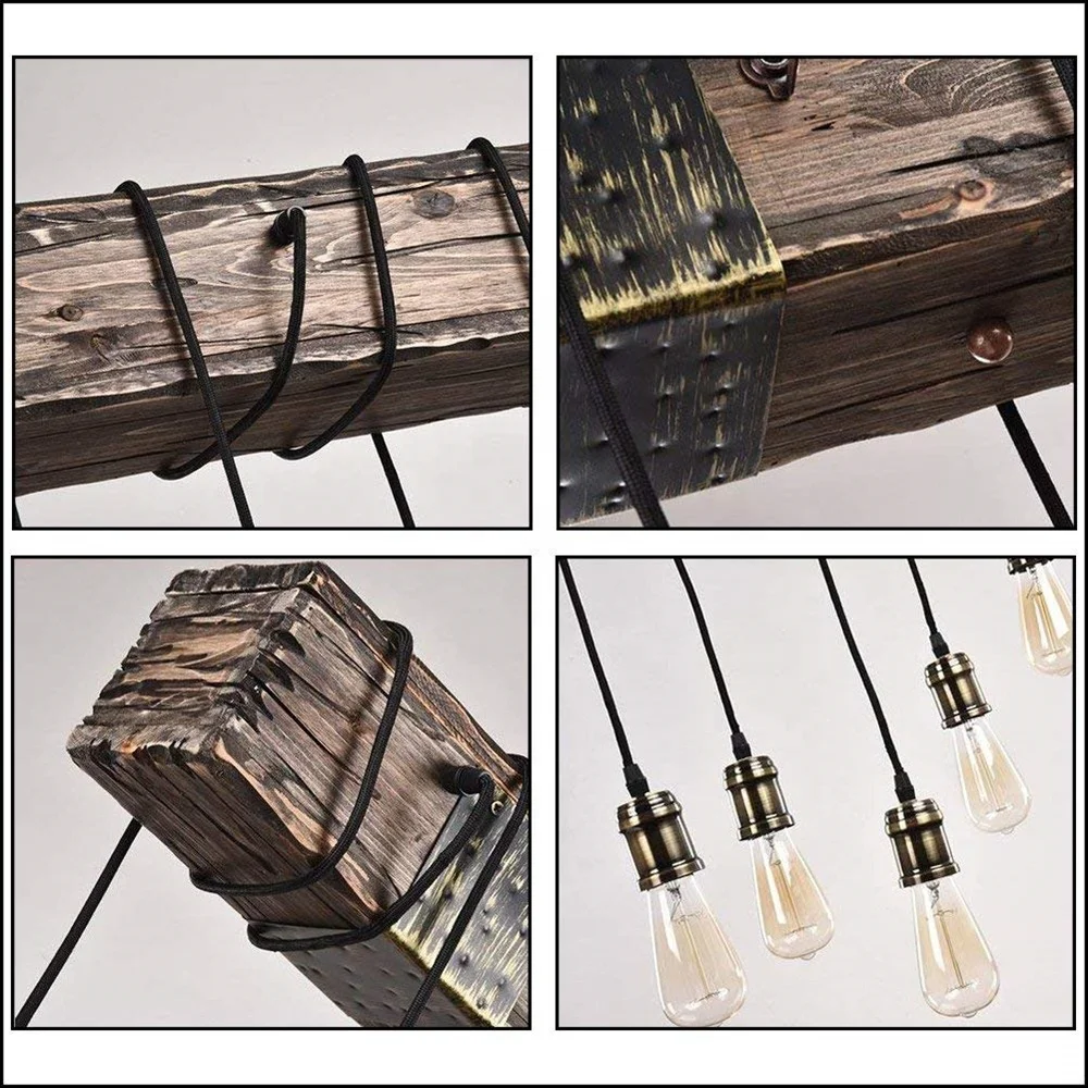 
Indoor retro Hanging Rustic Metal loft Vintage LED lamp Wooden beaded Chandelier Pendant lighting 