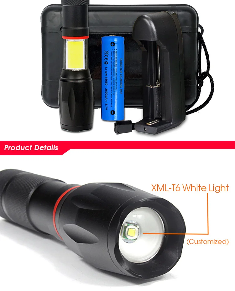 2 IN 1(XPE+COB) Rechargeable Zoomable Flashlight(250m beam). Removable 18650 Battery. AAA batteries Compatible 11 T9690 tv zoomable magnet xml t6 cob led flashlight