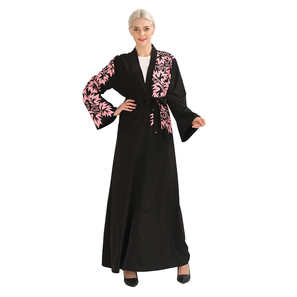 

Fashion Digital Print Black Middle Eastern Dubai Cardigan Robe