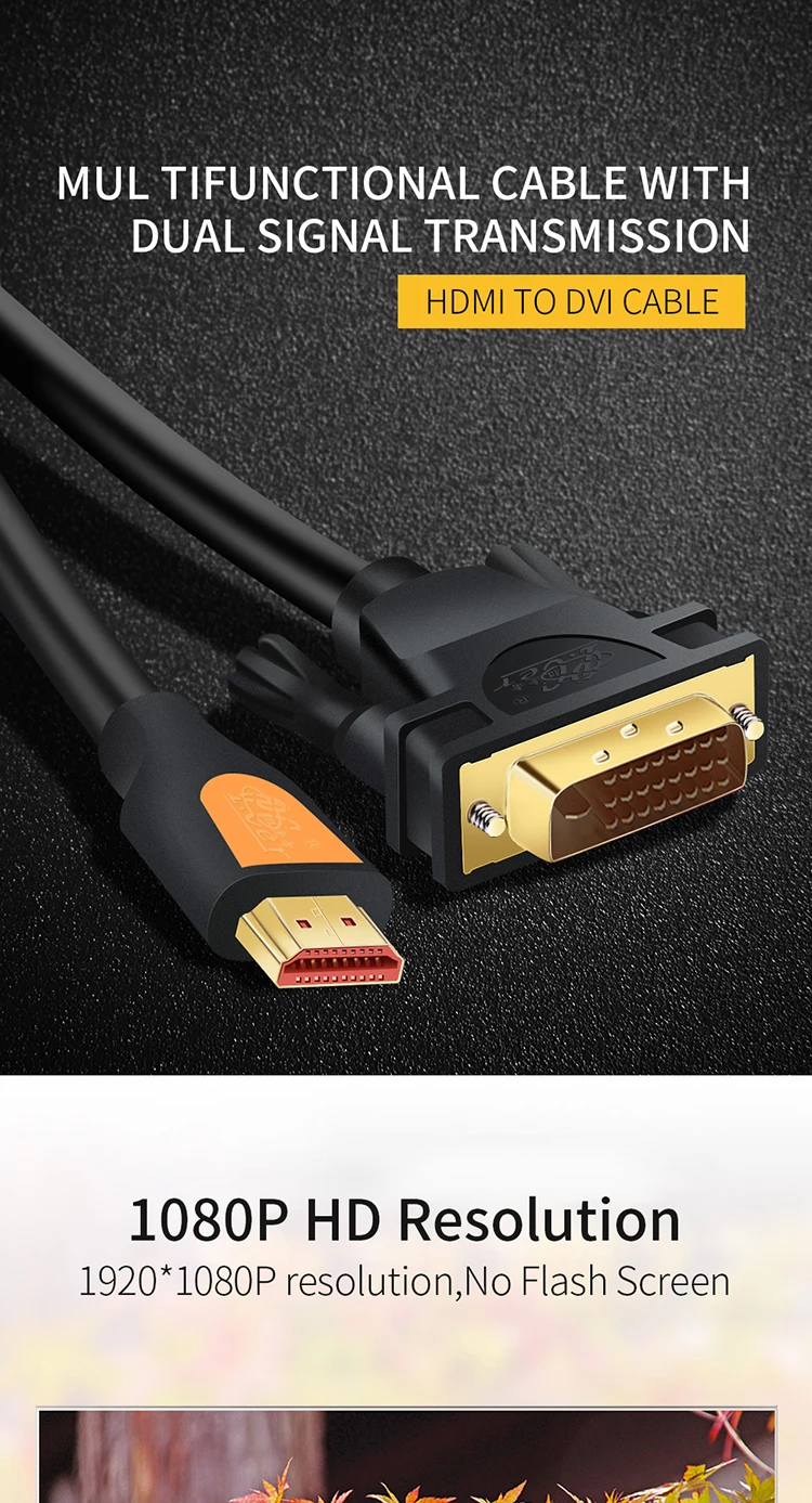 Factory Wholesale 1080P 4K 60HZ Male to Male  DVI to HDMI Cable with Ethernet HDMI to DVI 24+1Cable