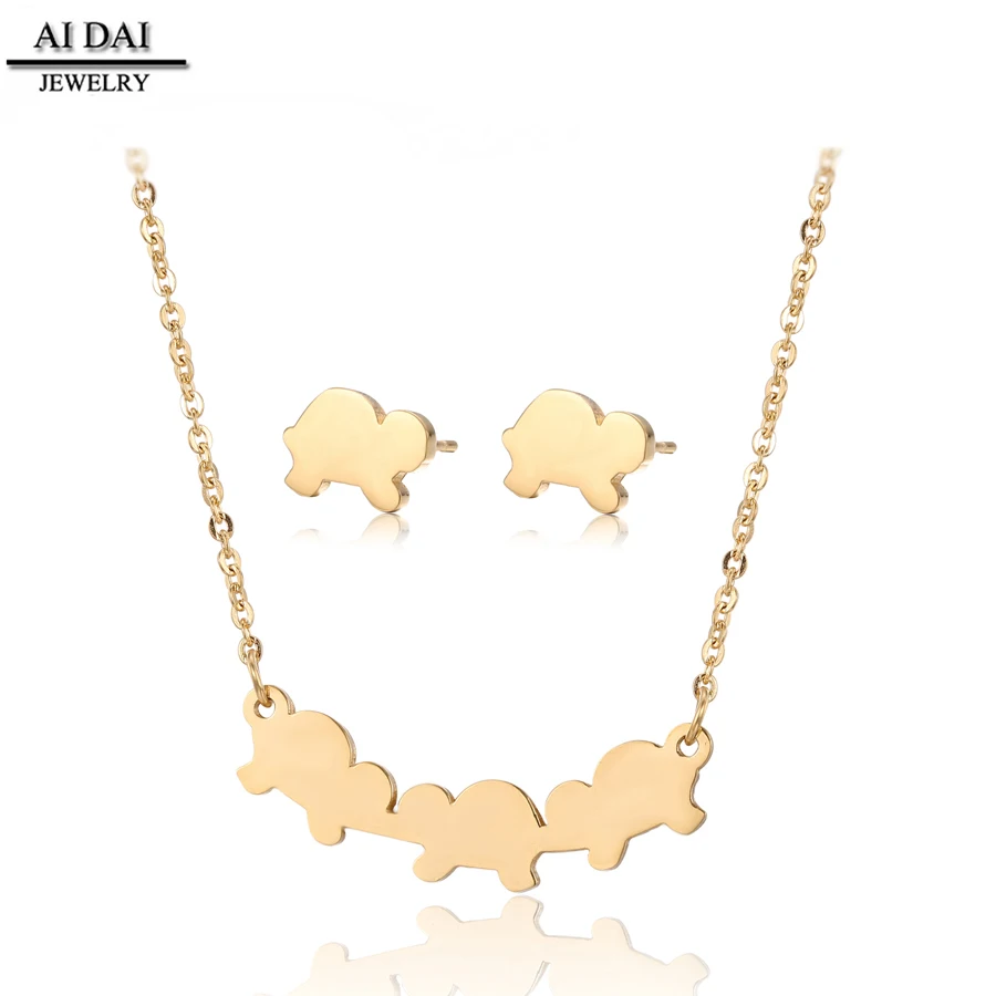 

Cute child jewelry sets 18K gold-plated little turtle necklace and earrings women stainless steel jewelry sets