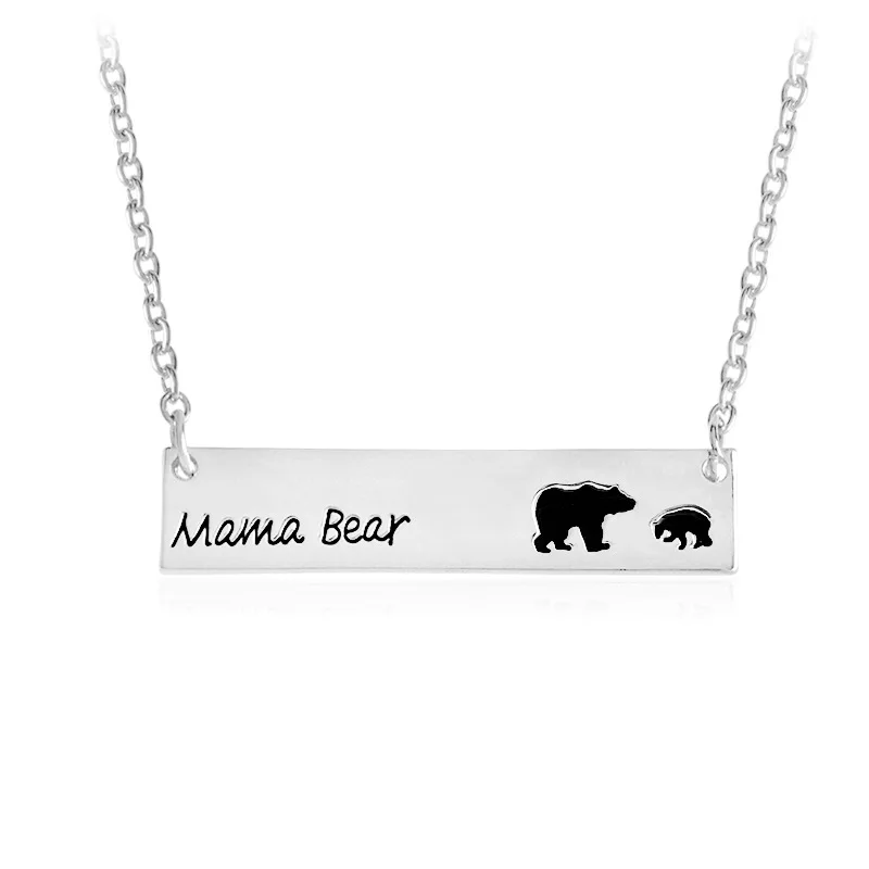 

Mama Bear Engraved Animal Pendant Necklace Gold Silver, Multi