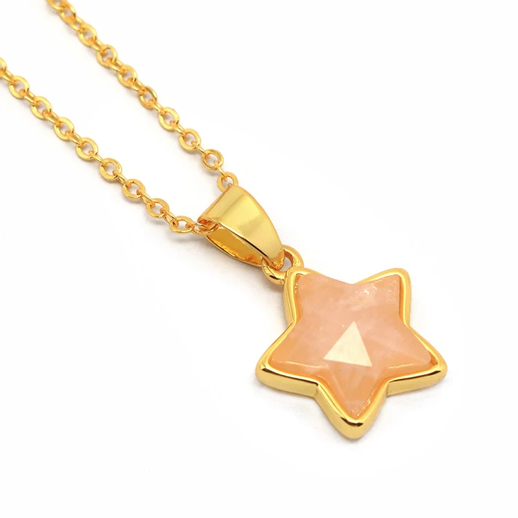 

NN1005 Trendy Gold Plated Natural Semiprecious Stone Star Pendant Necklace