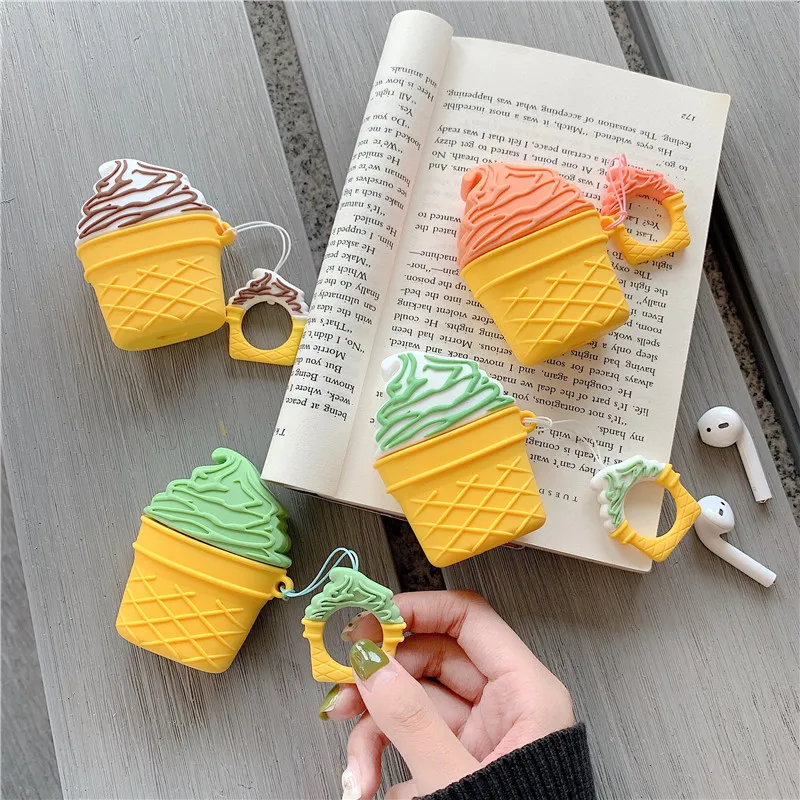 

For AirPods Case Cute 3D Cherry strawberry Ice Cream Earphone Case For Airpods 2 Silicone Protect Cover, Colorful