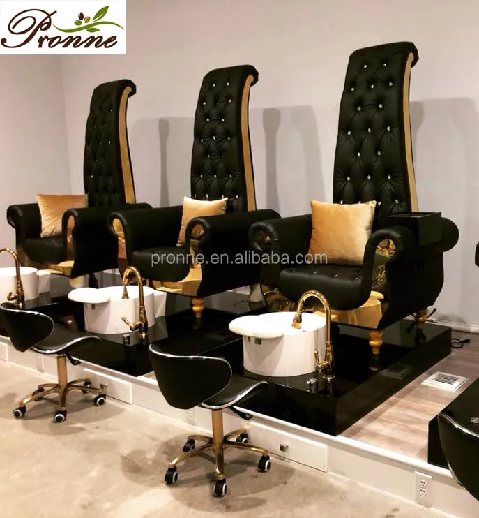 

nail lounge baroque style gold&black pedicure chairs with pedicure bowl, Optional