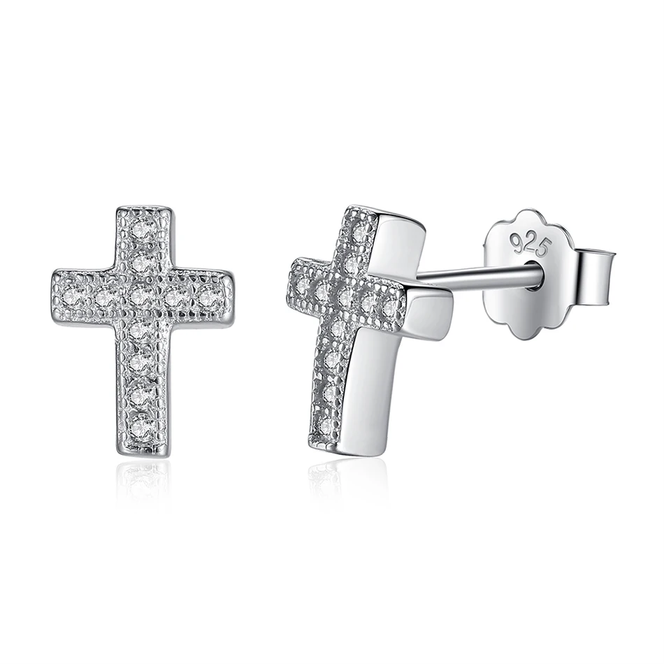

Genuine 925 Sterling Silver Tiny Sparkling Cross Stud Earrings For Women Fashion Silver Jewelry Gifts
