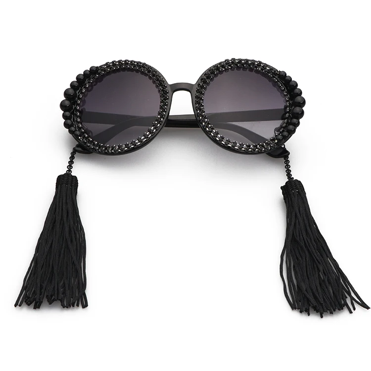 

2018 Fringe exaggerated long section round sunglasses with pearl, Custom colors