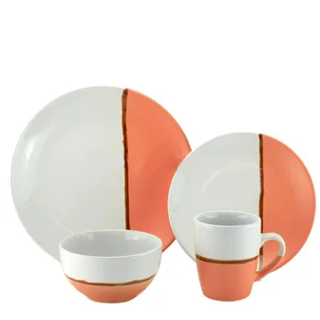 4 16 24 Pieces Two Tone Stoneware Dinner Set Diner Plate Soup Bowl 4 16 24 Pieces Two Tone Stoneware