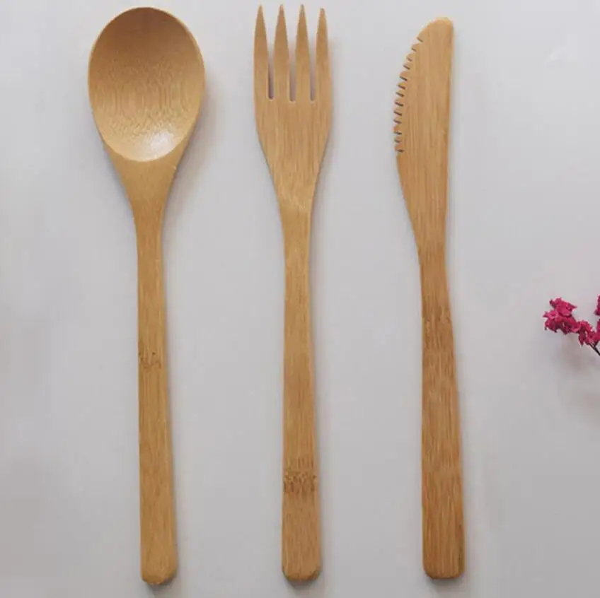 

Bamboo Utensils Flatware Cutlery Set bamboo kids dinner set bamboo cutlery disposable, Natural color