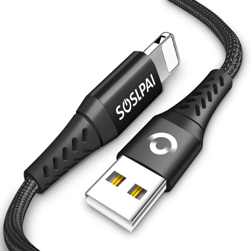 

SOSLPAI high quality 8pin usb data cable nylon braided USB cable 2.1A long fast charging data cable for iphone