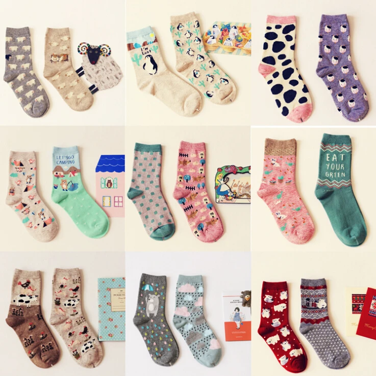Brand Caramella Spring Autumn Character Cartoon Series Women Cotton Socks For Female Cute Animal Prints Long