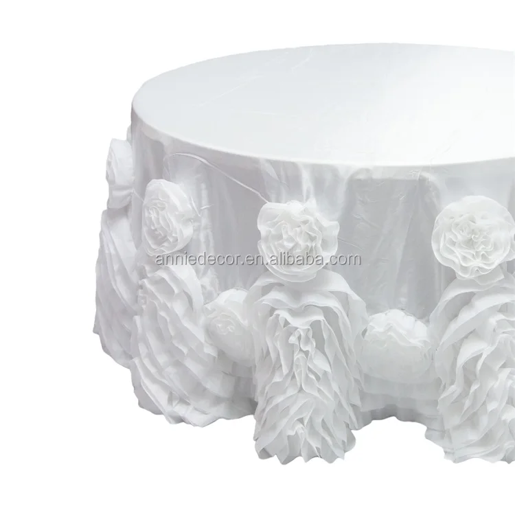 Al1-TC25China Factory 120'' white round satin rosette linen table cloth wedding