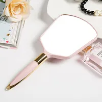 

Cute Pink White Plastic Make Up Hand Mirror For Wedding Favors Gifts