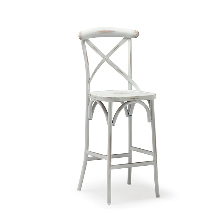 Modern Style Outdoor Furniture Cross Back Curved Aluminum High Bar Chair