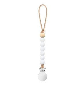 Image of Beaded Pacifier Clip White 7.5inches(61 colors available)