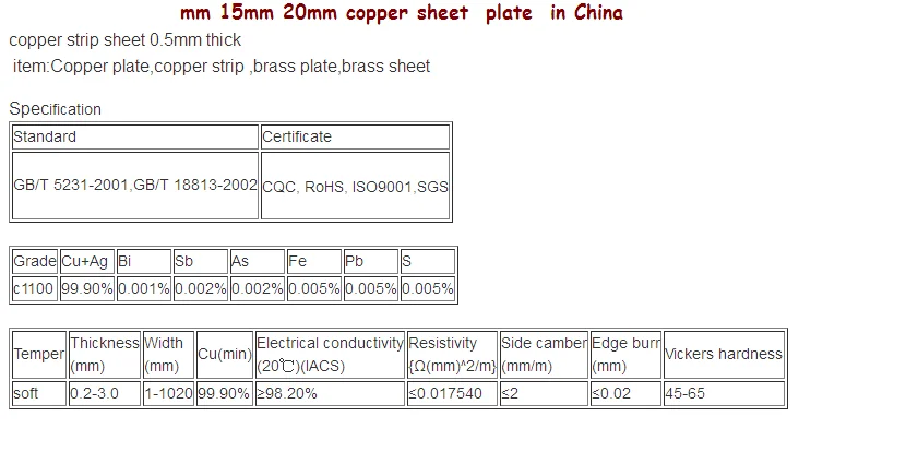 Brass Sheet Plate 3mm*15mm*100mm