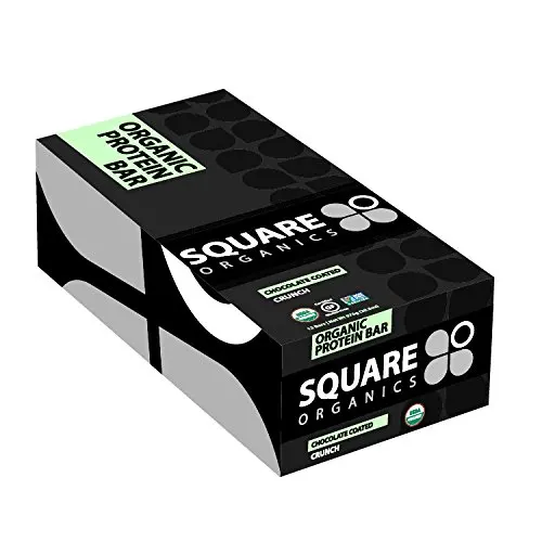 Square Organics Organic Protein Bar, Chocolate Coated Crunch (12 Count) 1.7 Oz., Gluten-Free Soy-Free Dairy-free Vegan High Protein Snack
