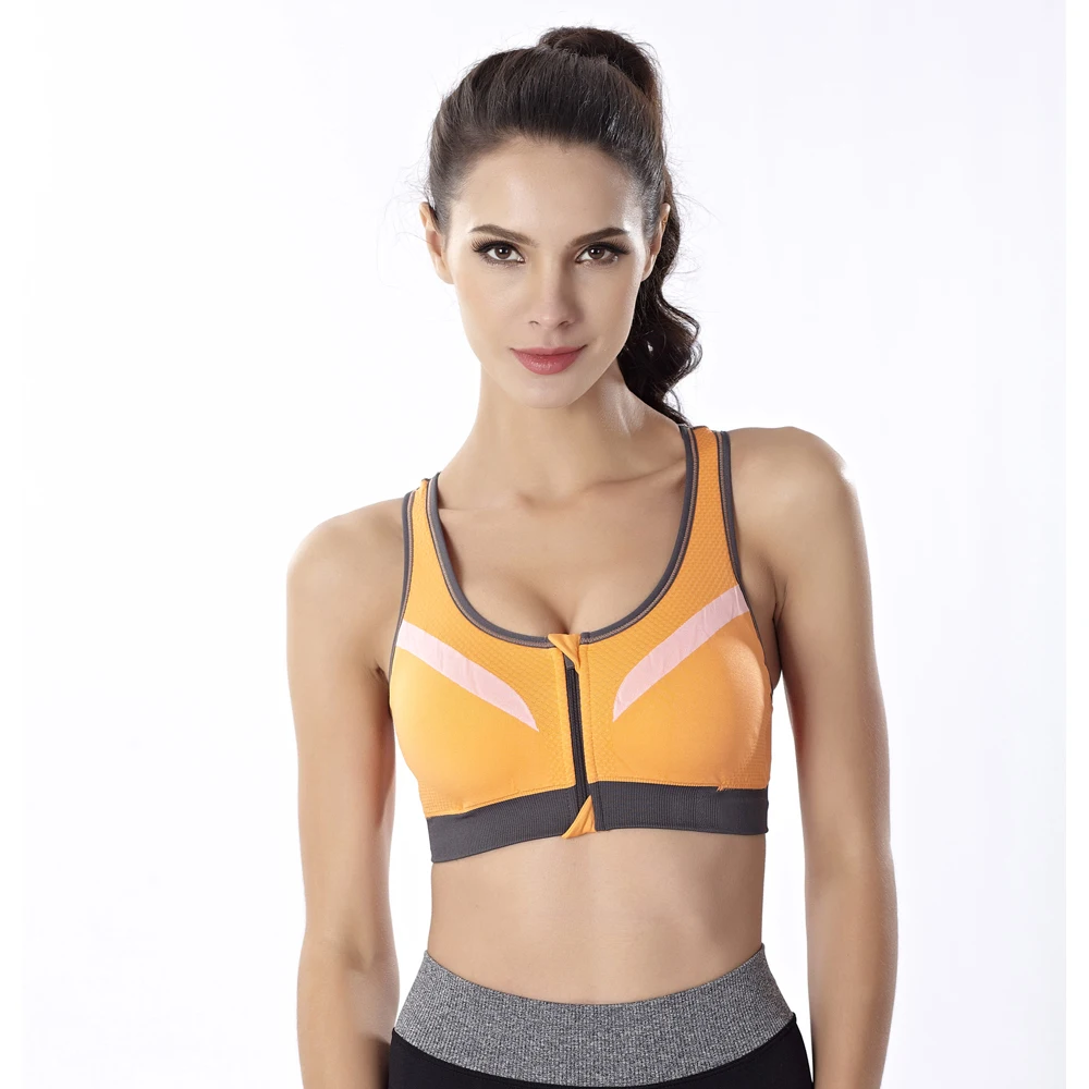 

Women's Super Soft Breathable Zipper Back Yoga Sports Bra with Removable Cups