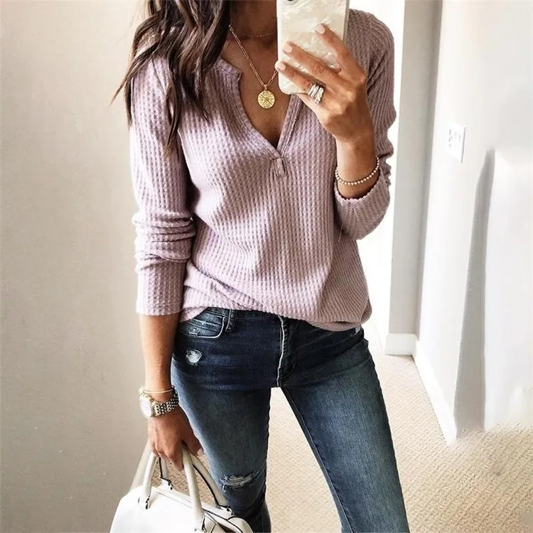

WholesalE Fashion Women Long Sleeve V-neck Knitted Sweater, As pic