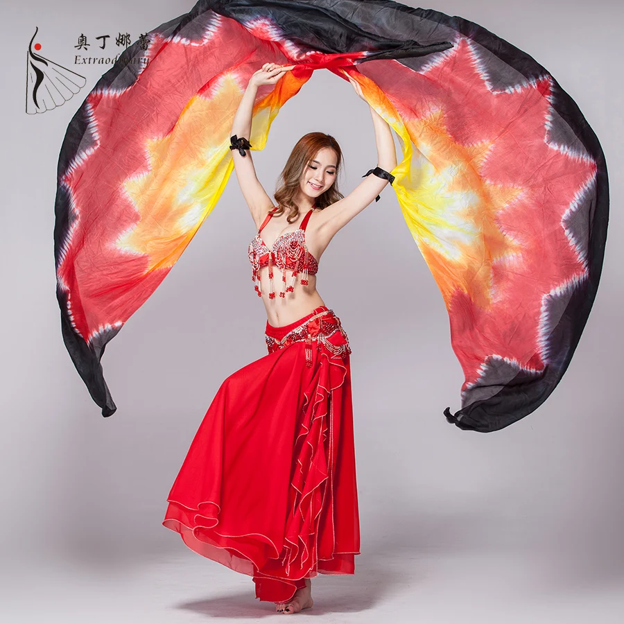 

100% Silk Veil Stage Performance Props Colorful Tie Dye Belly Dance Isis Wings For Adult
