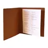 Restaurant Bar A4 Sheet Folded Landscape Paper Holder Leather Square Wine Menu Folder with Metal Band Logo