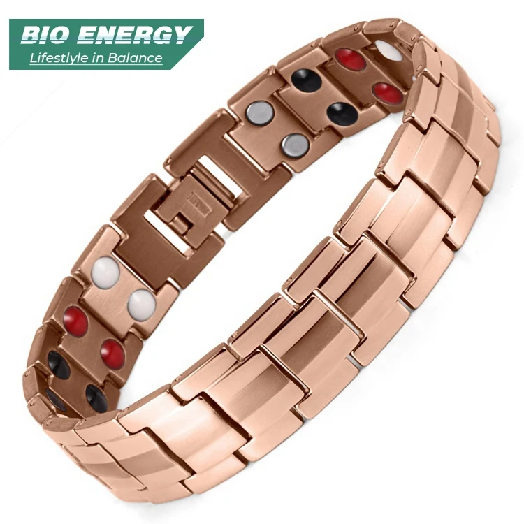

BIO ENERGY 1 Day Delivery Double Lines 4 in 1 health elements bio energy magnetic stainless steel bracelets for men, Silver and gold;two tone