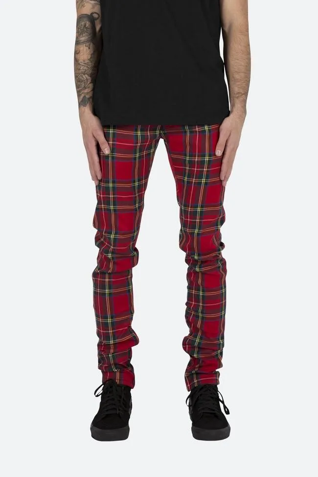 red plaid skinny pants men