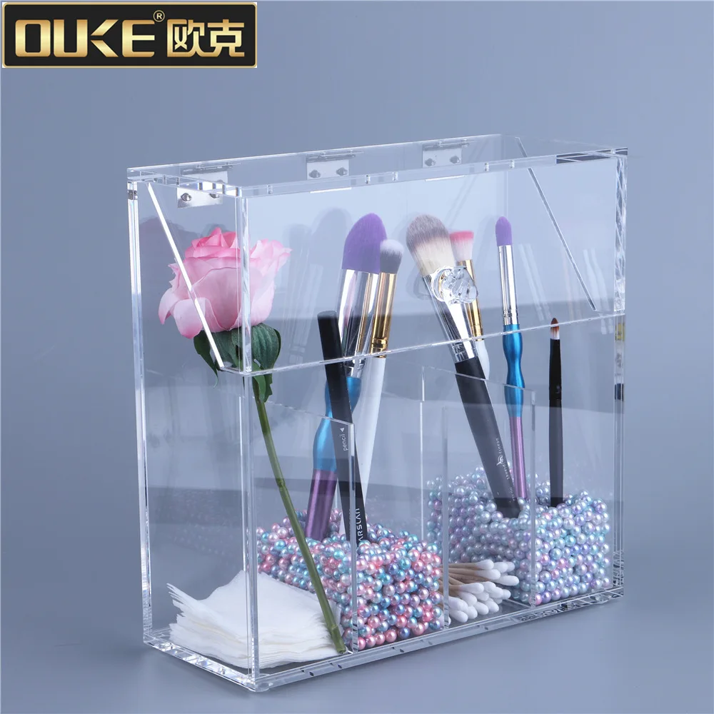 4 Compartment Clear Acrylic Makeup Brush Holder Box With Lid Buy