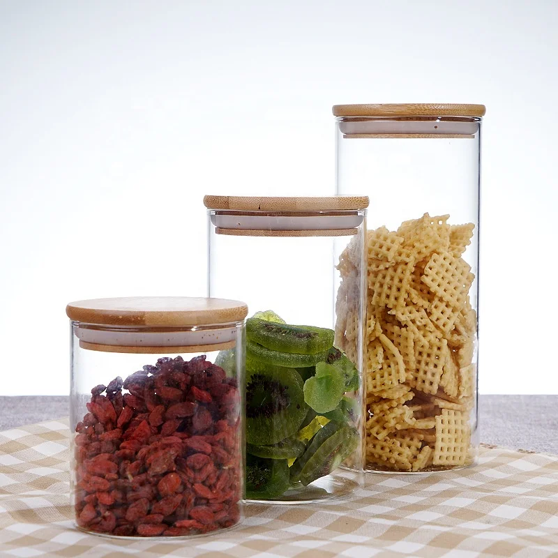 
Glass Storage Jars Coffee Bean Kitchen Food Container with Natural High Grade Bamboo Lid and Silicone Seal Ring 