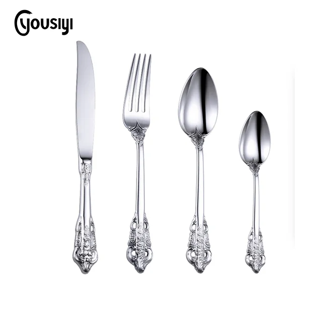 Baroque Style Royal Stainless Steel sliver Flatware Set, silverware for Wedding