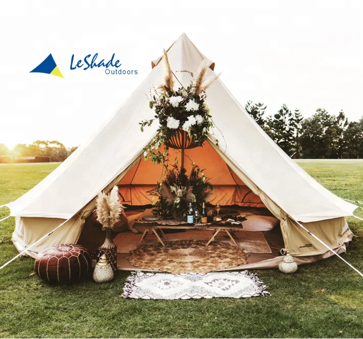 

4m luxury outdoor camping canvas bell tent for wedding party, Beige color or customized