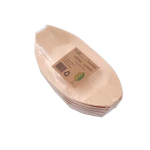 Image of 20 piece per pack biodegradable wooden boat disposable plate for party
