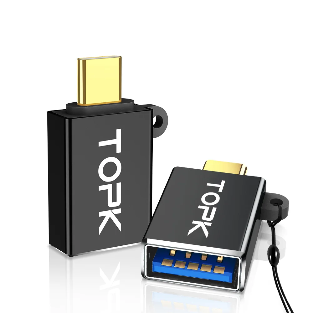 

TOPK L01 Aluminum Alloy Shell Gold Plating USB Type C OTG Cable Adapter, Black /grey
