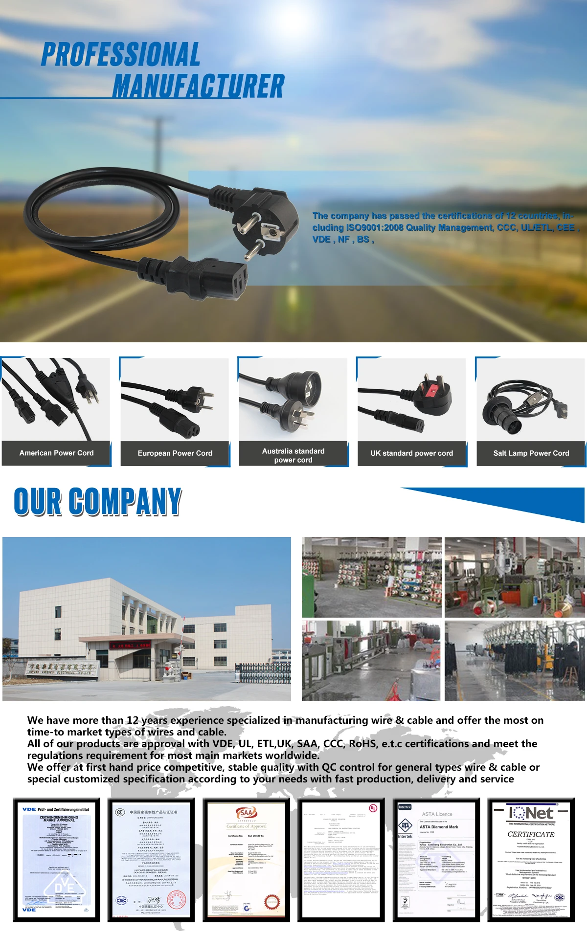 Cee7/7 European Extension Cord Cable Schuko Male Plug To Female Socket